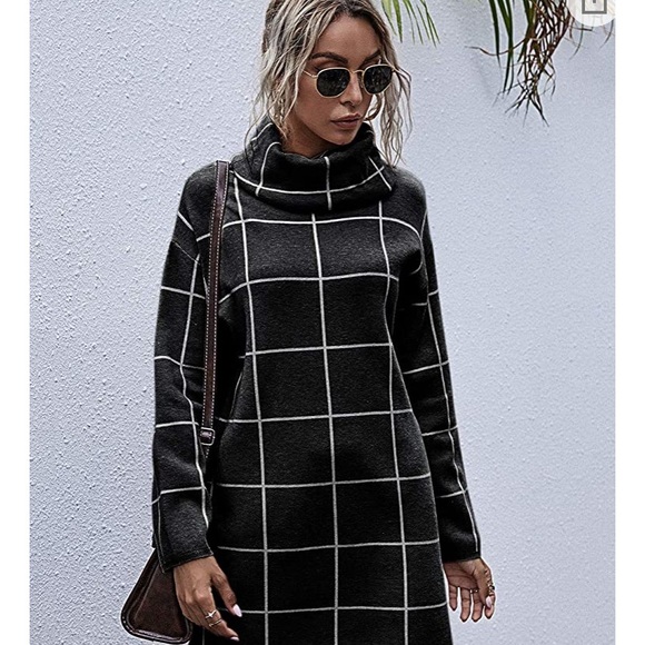 PLAID BLACK WHITE SWEATER DRESS NWT - Picture 3 of 6